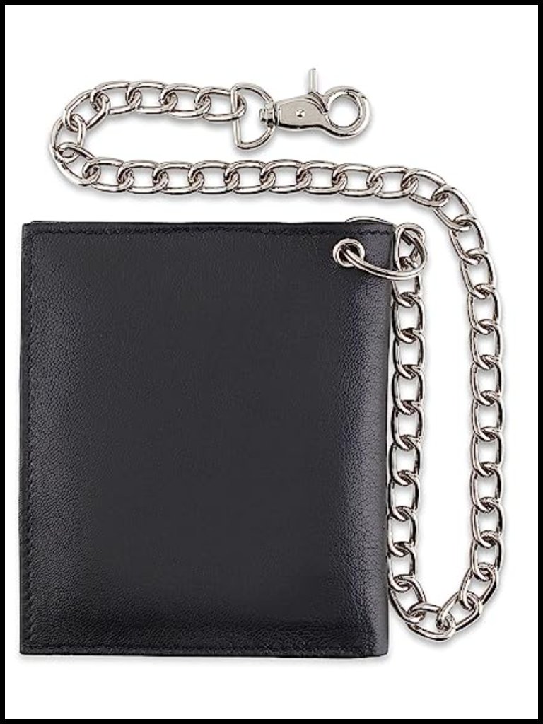 Men's Rfid Blocking Leather Chain Wallet With Key Ring, Bi-Fold Large Capacity